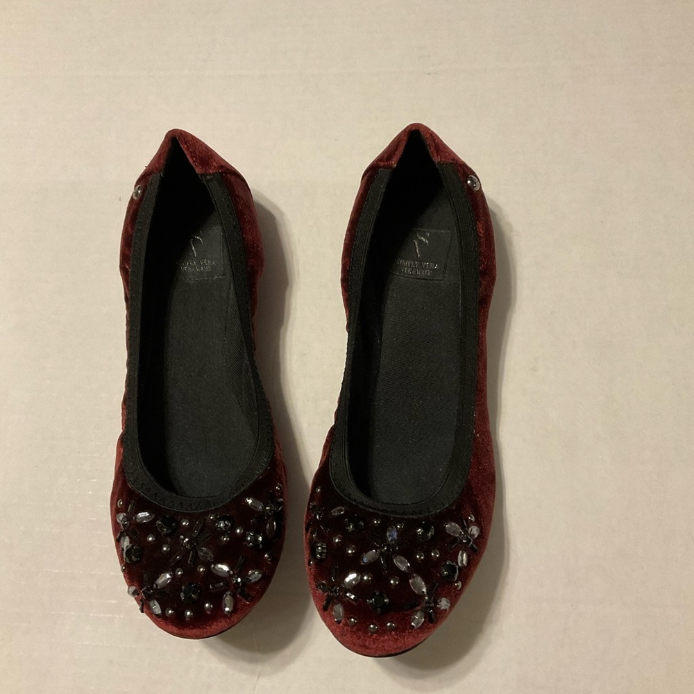 Simply Vera Vera Wang Burgundy Flats with Short Heels with Rhinestones